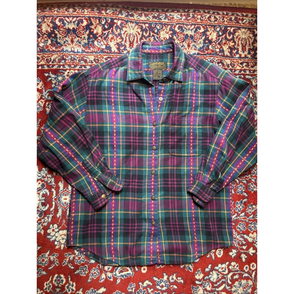 VTG Eddie Bauer Woman’s Aztec Western Print Shirt XS Purple Southwest Tribal